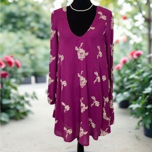 Free People Emma Austin Embroidered Balloon Sleeve Mini Dress S